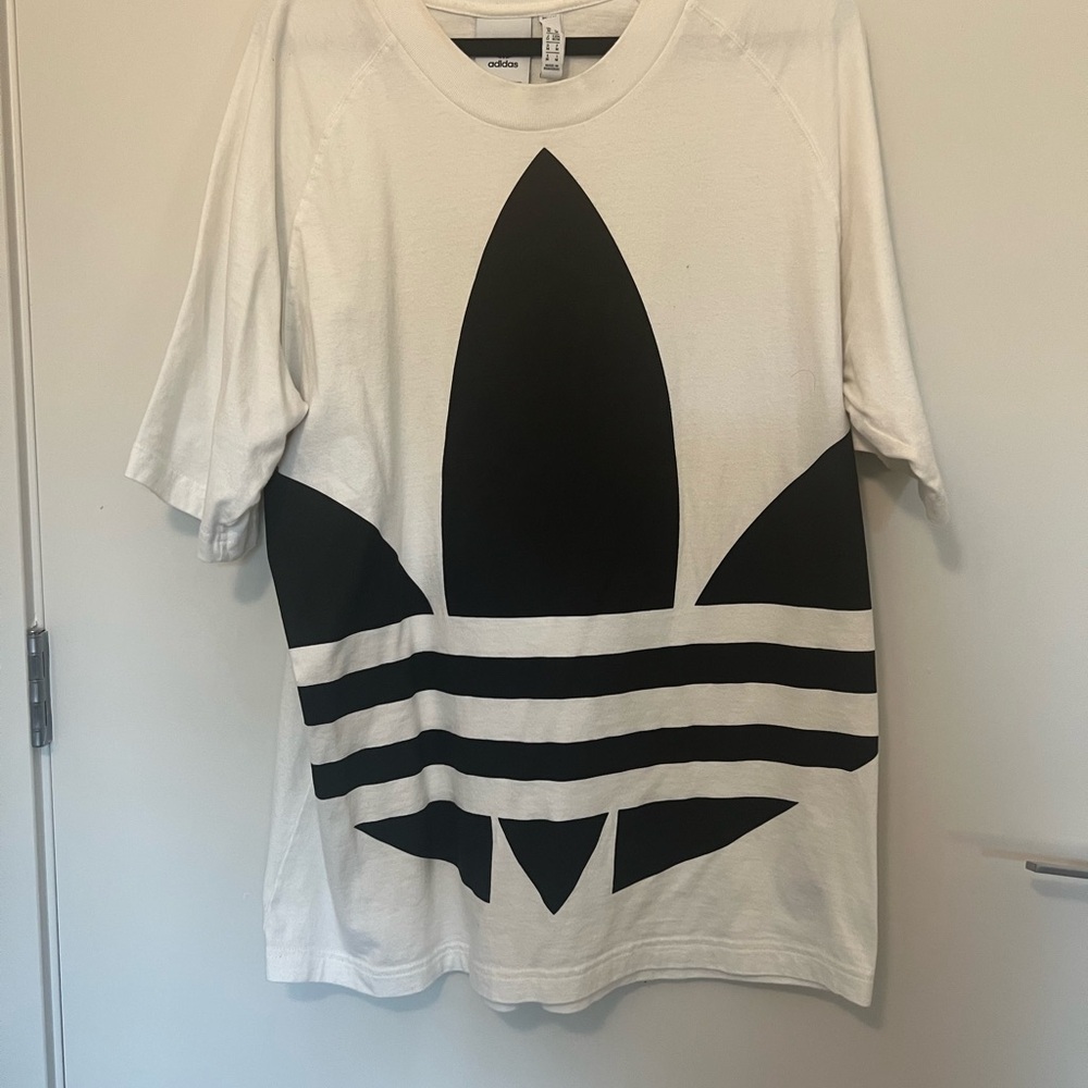 Adidas White Tee with Black Trefoil Logo